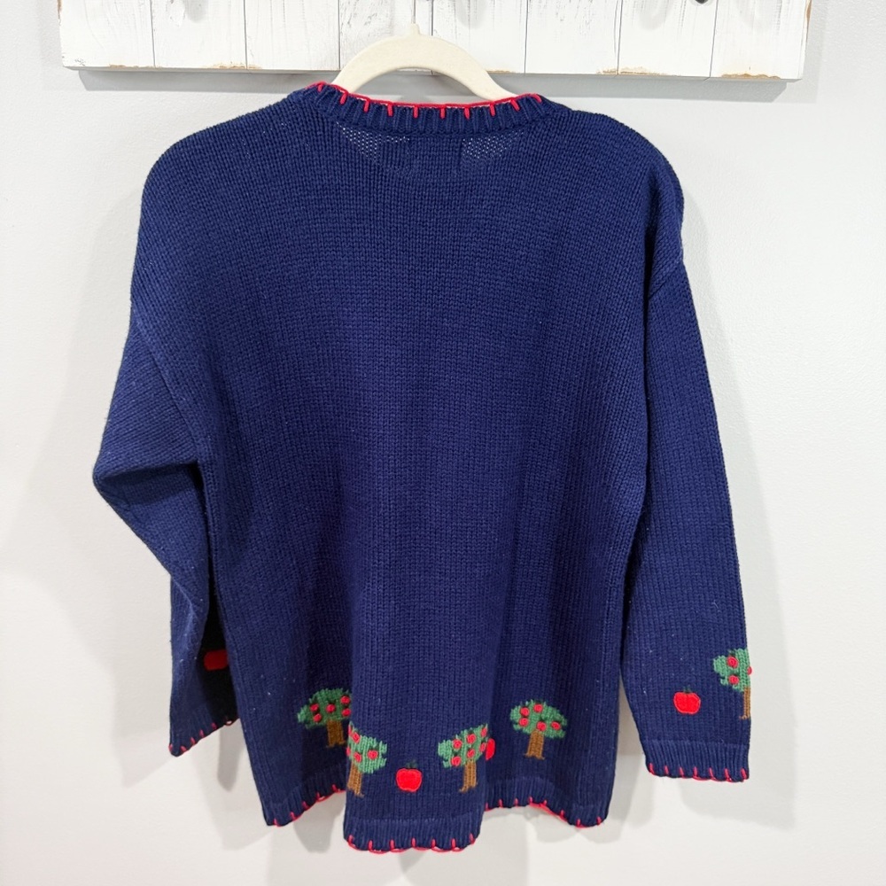 Vintage Hartstrings 3D Horse Sweater Navy Red Apples 14/16 - Picture 4 of 4